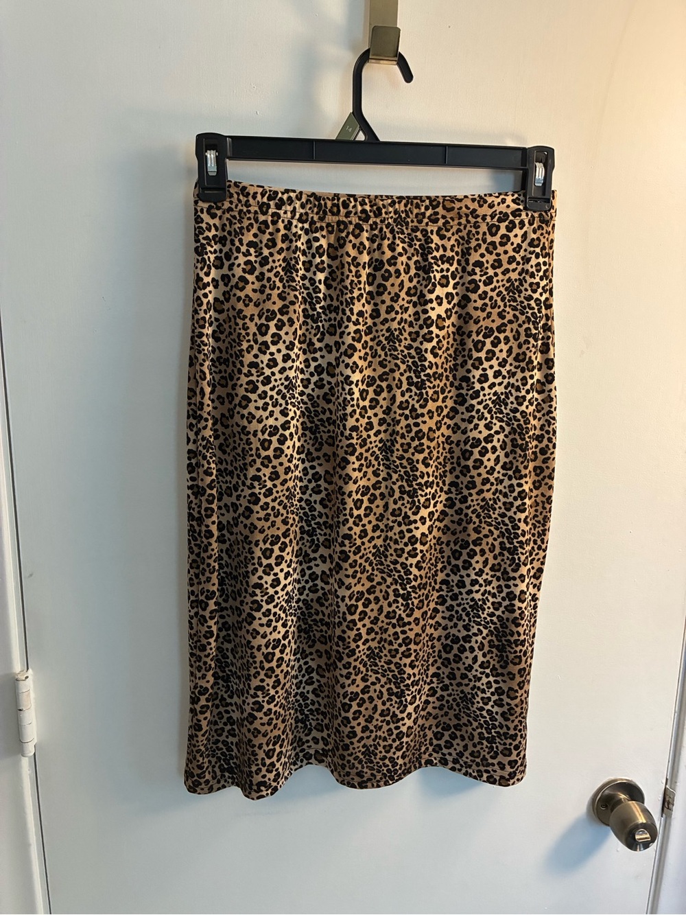 Leopard Print Midi Skirt With Slit On One Side - Tan and Black